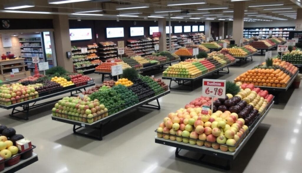 exposição de frutas legumes e verduras